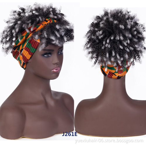 Wholesale Fashion Headbands Black Short Afro Wig Synthetic Braiding Wigs African Kinky Curly Box Wrap Puff Turban Hair